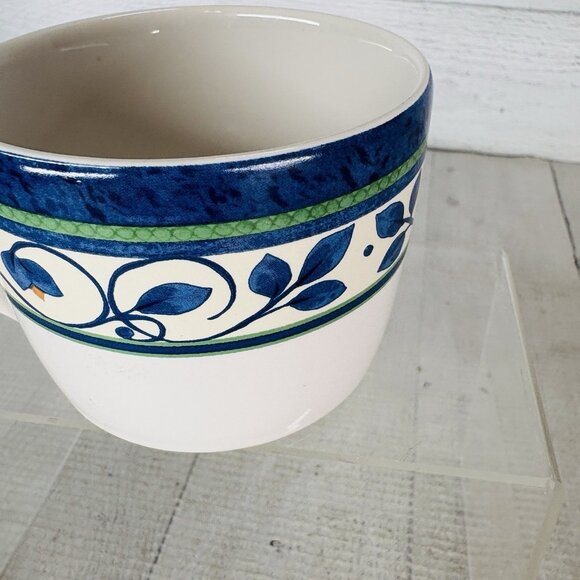 Pfaltzgraff ORLEANS Blue Green Vines Yellow Stoneware Flat 8oz Cups Mugs Set 4 - Picture 13 of 16